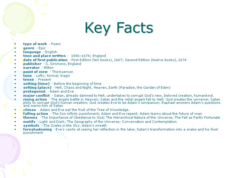 Key Facts type of work  · Poem genre  · Epic language 